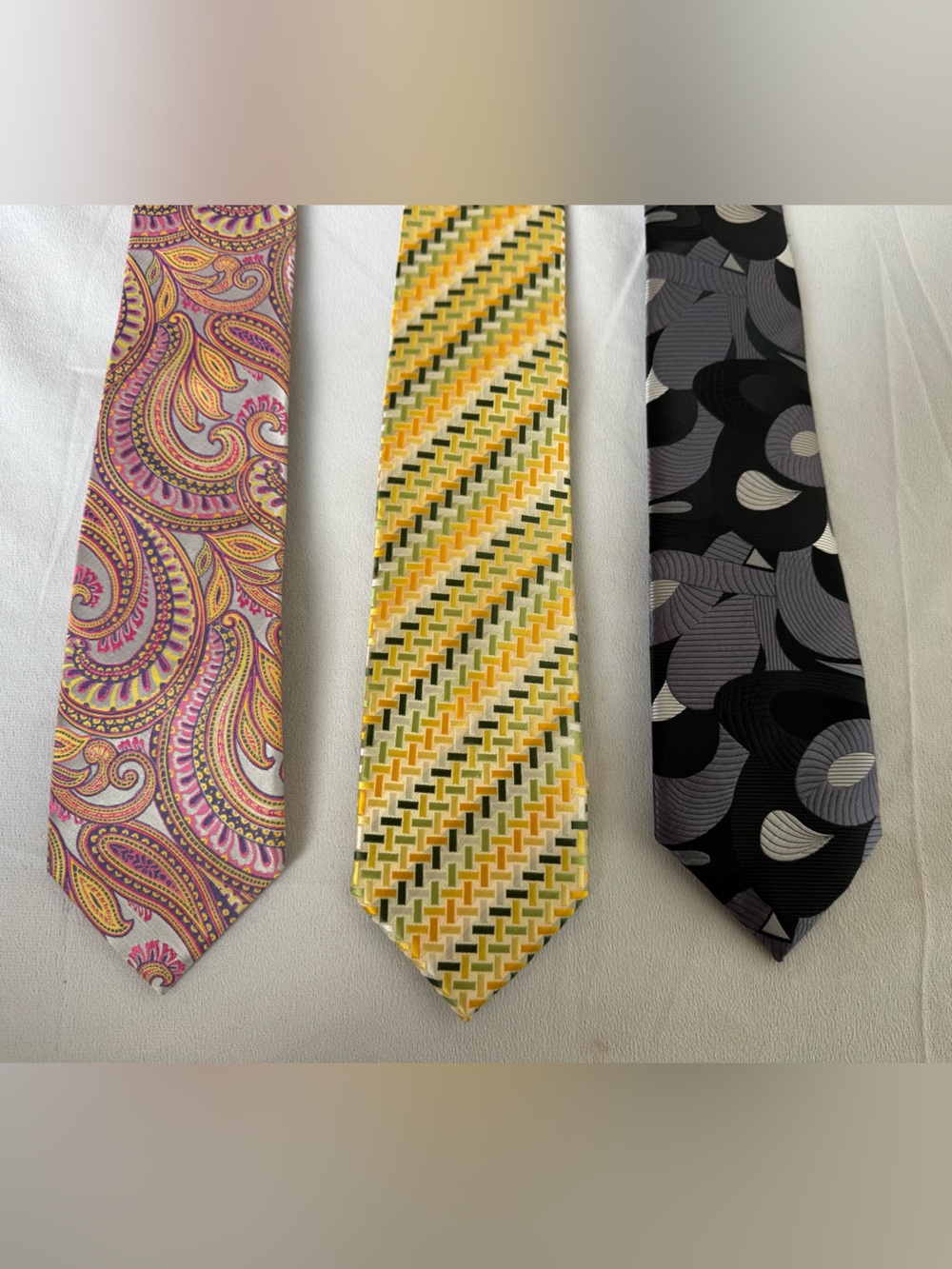 Lucho Men Tie Set of 3 Silk Made in Houston Luxury Pink Yellow Black‎ Floral Geo
